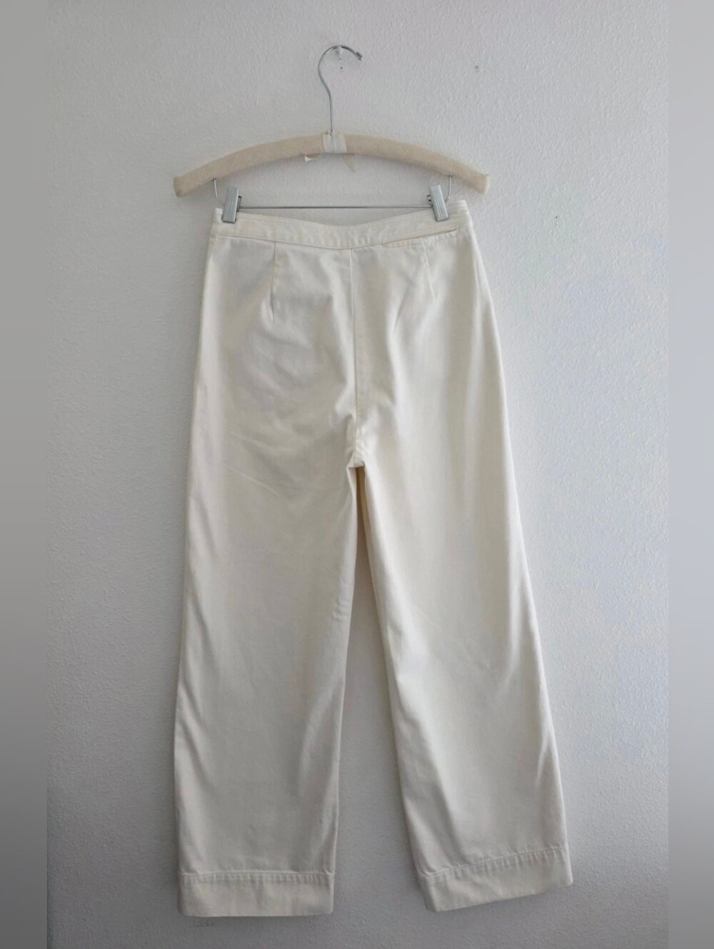 Tory Burch Button Detail Cropped Wide Leg Sailor Pants in Ivory Heavy Denim Sz 4 - Picture 2 of 15